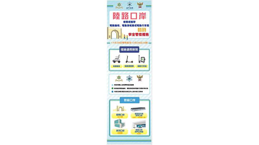 電動輪椅滑板車行李箱陸路通關須臨時安全管控   明起至回歸日止   